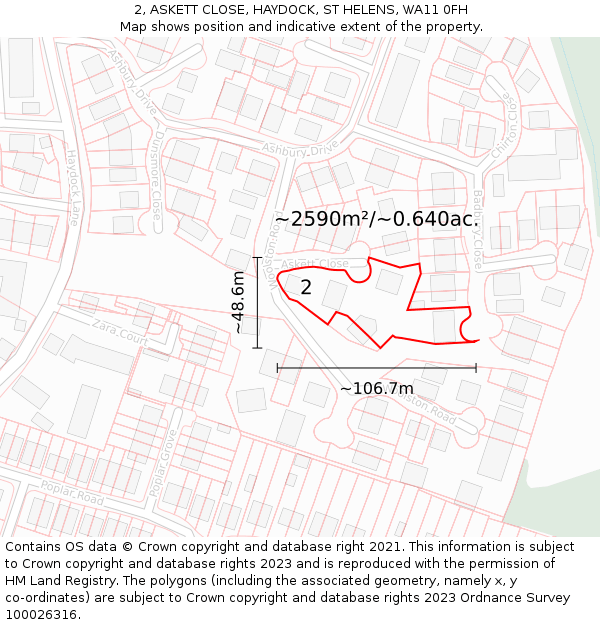 2, ASKETT CLOSE, HAYDOCK, ST HELENS, WA11 0FH: Plot and title map