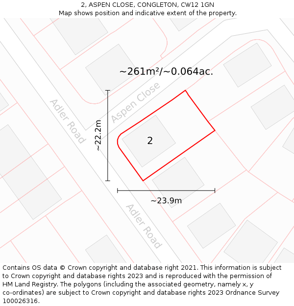 2, ASPEN CLOSE, CONGLETON, CW12 1GN: Plot and title map