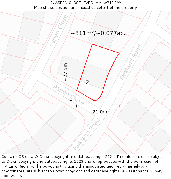 2, ASPEN CLOSE, EVESHAM, WR11 1YY: Plot and title map