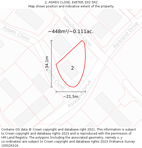 2, ASPEN CLOSE, EXETER, EX2 5RZ: Plot and title map