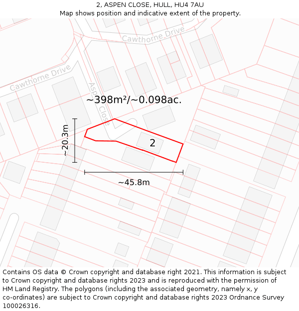 2, ASPEN CLOSE, HULL, HU4 7AU: Plot and title map