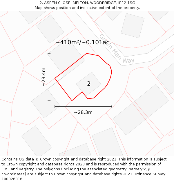 2, ASPEN CLOSE, MELTON, WOODBRIDGE, IP12 1SG: Plot and title map
