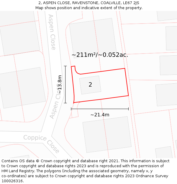2, ASPEN CLOSE, RAVENSTONE, COALVILLE, LE67 2JS: Plot and title map