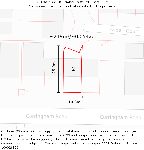 2, ASPEN COURT, GAINSBOROUGH, DN21 1FG: Plot and title map