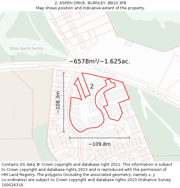 2, ASPEN DRIVE, BURNLEY, BB10 3FB: Plot and title map