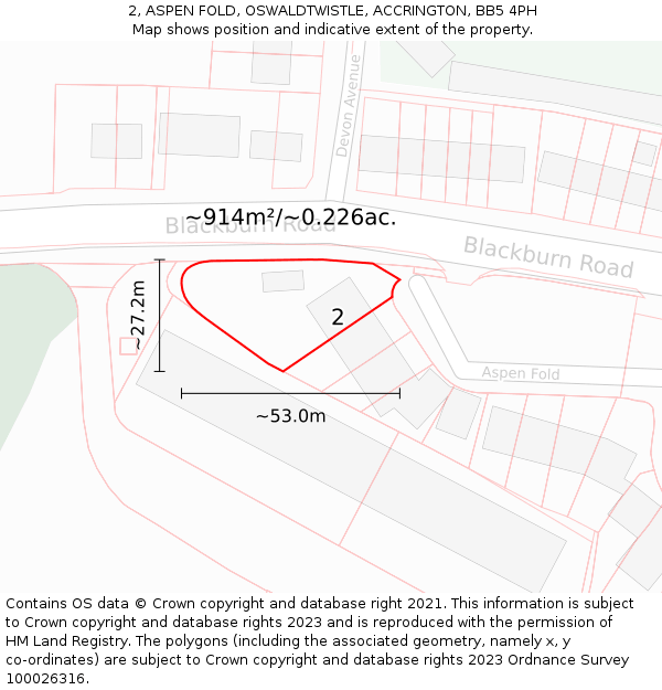 2, ASPEN FOLD, OSWALDTWISTLE, ACCRINGTON, BB5 4PH: Plot and title map