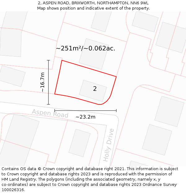 2, ASPEN ROAD, BRIXWORTH, NORTHAMPTON, NN6 9WL: Plot and title map