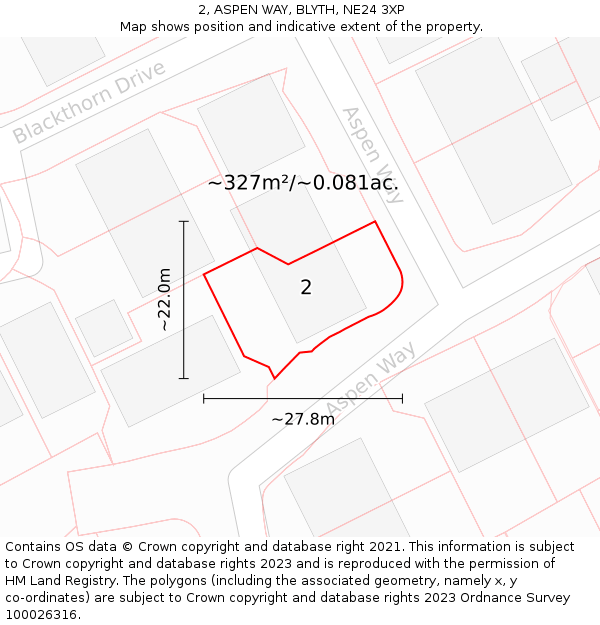 2, ASPEN WAY, BLYTH, NE24 3XP: Plot and title map
