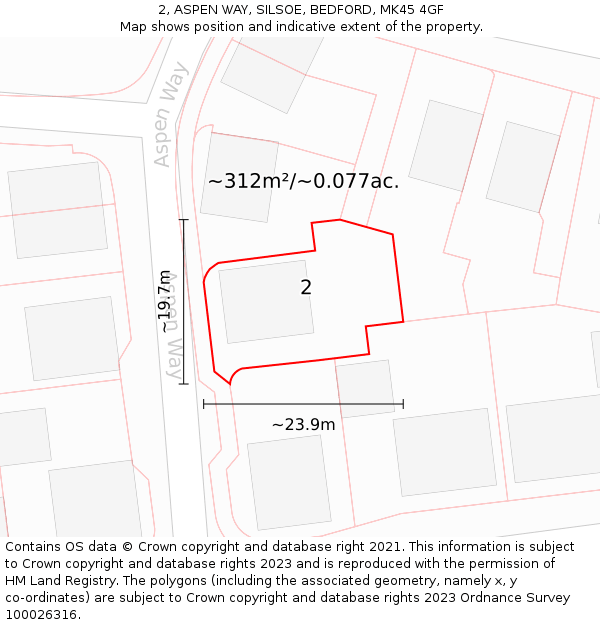 2, ASPEN WAY, SILSOE, BEDFORD, MK45 4GF: Plot and title map