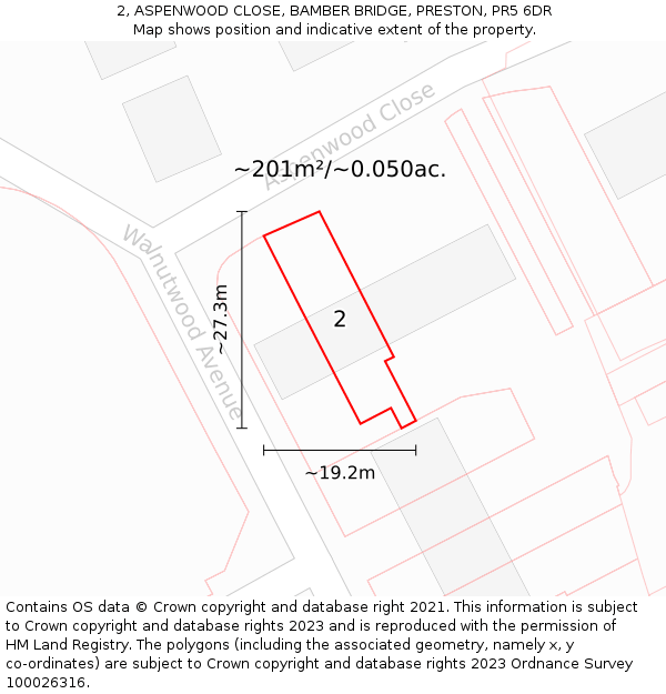 2, ASPENWOOD CLOSE, BAMBER BRIDGE, PRESTON, PR5 6DR: Plot and title map