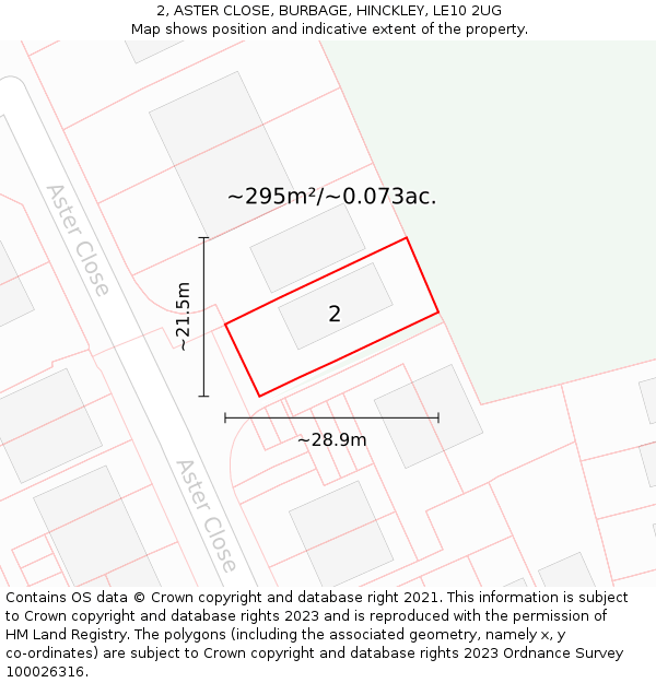 2, ASTER CLOSE, BURBAGE, HINCKLEY, LE10 2UG: Plot and title map
