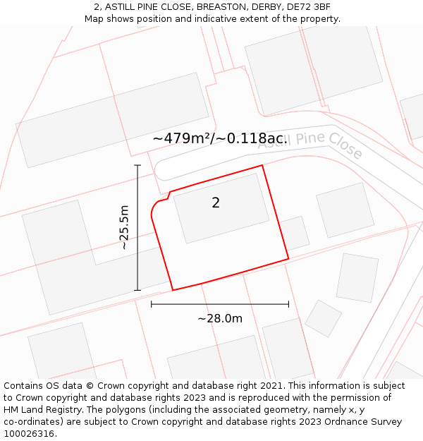 2, ASTILL PINE CLOSE, BREASTON, DERBY, DE72 3BF: Plot and title map