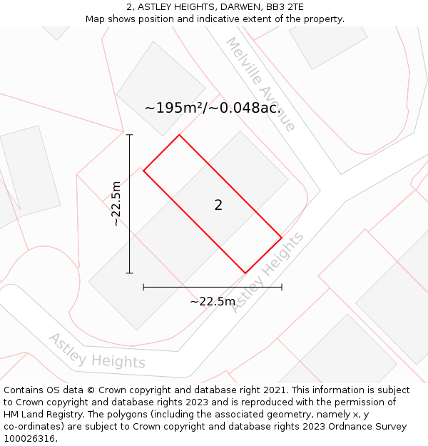 2, ASTLEY HEIGHTS, DARWEN, BB3 2TE: Plot and title map