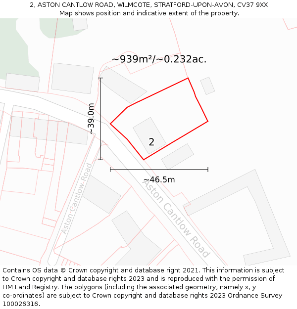 2, ASTON CANTLOW ROAD, WILMCOTE, STRATFORD-UPON-AVON, CV37 9XX: Plot and title map