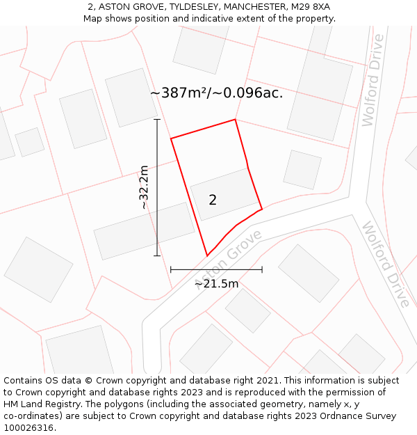 2, ASTON GROVE, TYLDESLEY, MANCHESTER, M29 8XA: Plot and title map