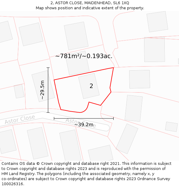 2, ASTOR CLOSE, MAIDENHEAD, SL6 1XQ: Plot and title map