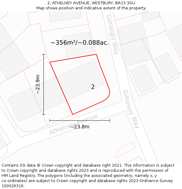 2, ATHELNEY AVENUE, WESTBURY, BA13 3GU: Plot and title map
