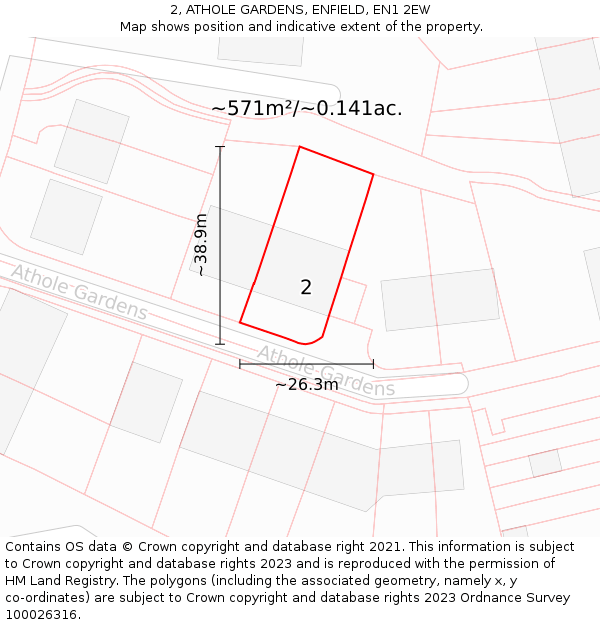 2, ATHOLE GARDENS, ENFIELD, EN1 2EW: Plot and title map