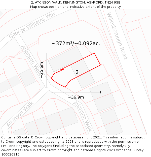 2, ATKINSON WALK, KENNINGTON, ASHFORD, TN24 9SB: Plot and title map