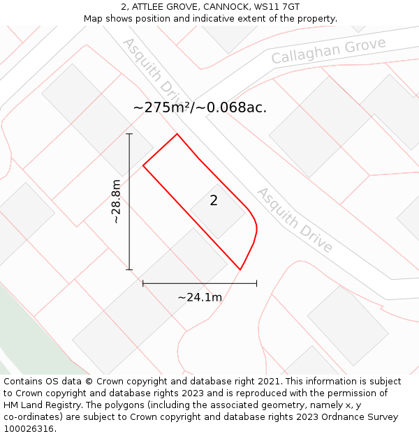 2, ATTLEE GROVE, CANNOCK, WS11 7GT: Plot and title map