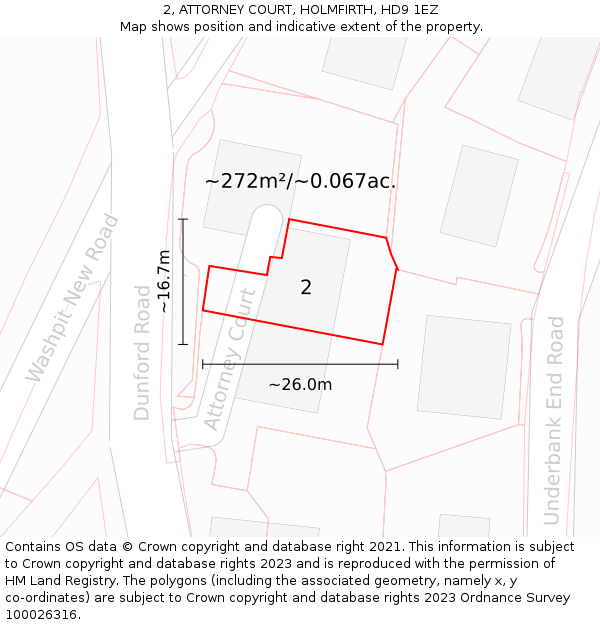 2, ATTORNEY COURT, HOLMFIRTH, HD9 1EZ: Plot and title map