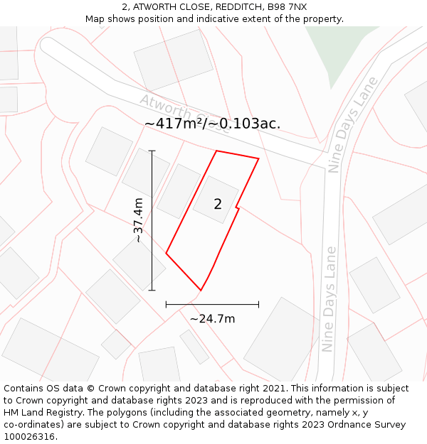 2, ATWORTH CLOSE, REDDITCH, B98 7NX: Plot and title map