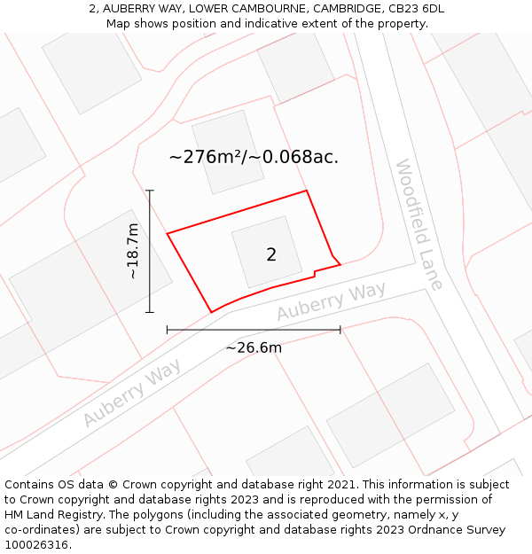 2, AUBERRY WAY, LOWER CAMBOURNE, CAMBRIDGE, CB23 6DL: Plot and title map