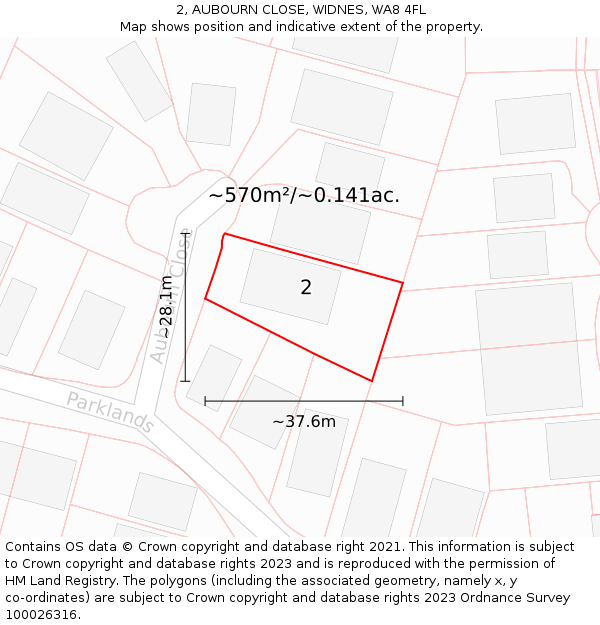 2, AUBOURN CLOSE, WIDNES, WA8 4FL: Plot and title map