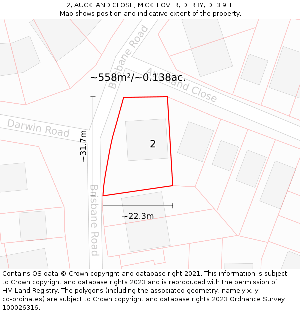 2, AUCKLAND CLOSE, MICKLEOVER, DERBY, DE3 9LH: Plot and title map