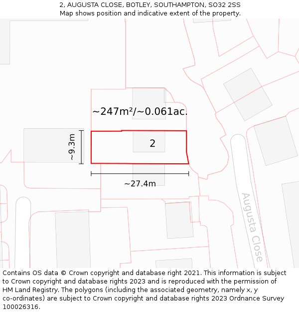 2, AUGUSTA CLOSE, BOTLEY, SOUTHAMPTON, SO32 2SS: Plot and title map