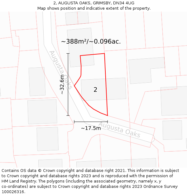 2, AUGUSTA OAKS, GRIMSBY, DN34 4UG: Plot and title map