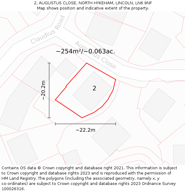 2, AUGUSTUS CLOSE, NORTH HYKEHAM, LINCOLN, LN6 9NF: Plot and title map