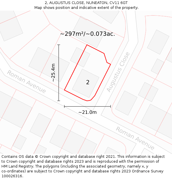 2, AUGUSTUS CLOSE, NUNEATON, CV11 6GT: Plot and title map