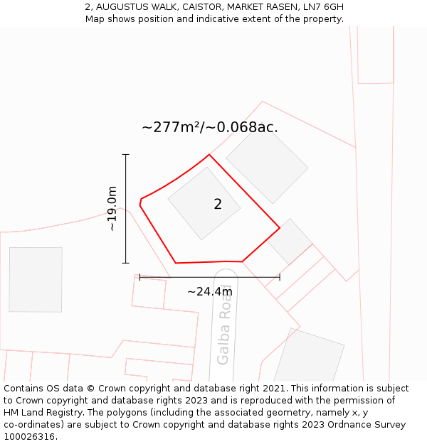 2, AUGUSTUS WALK, CAISTOR, MARKET RASEN, LN7 6GH: Plot and title map