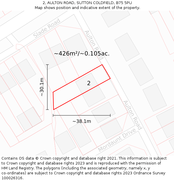 2, AULTON ROAD, SUTTON COLDFIELD, B75 5PU: Plot and title map