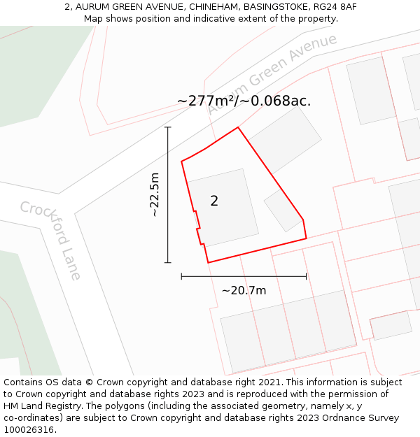 2, AURUM GREEN AVENUE, CHINEHAM, BASINGSTOKE, RG24 8AF: Plot and title map