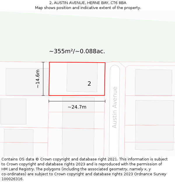 2, AUSTIN AVENUE, HERNE BAY, CT6 8BA: Plot and title map