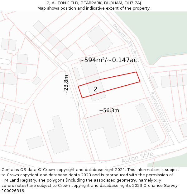 2, AUTON FIELD, BEARPARK, DURHAM, DH7 7AJ: Plot and title map