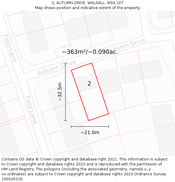 2, AUTUMN DRIVE, WALSALL, WS4 1DT: Plot and title map