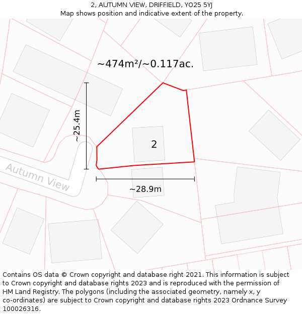 2, AUTUMN VIEW, DRIFFIELD, YO25 5YJ: Plot and title map