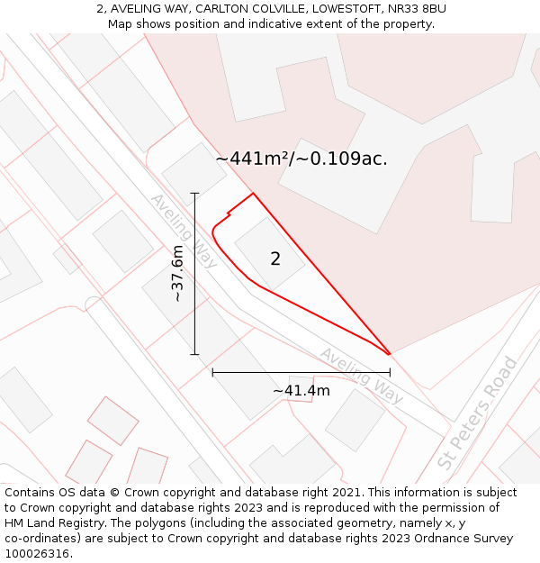 2, AVELING WAY, CARLTON COLVILLE, LOWESTOFT, NR33 8BU: Plot and title map