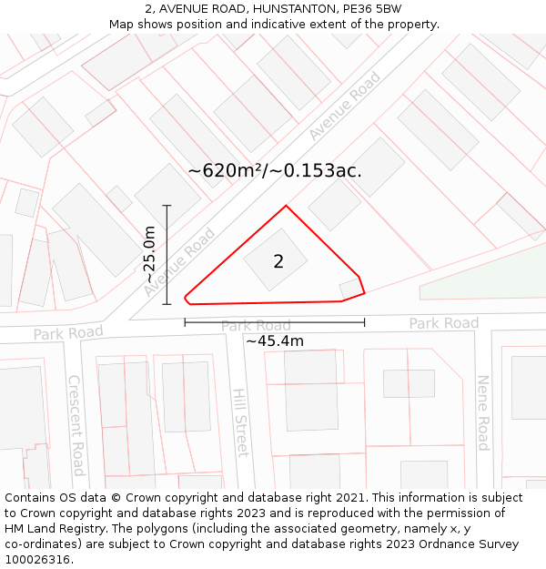 2, AVENUE ROAD, HUNSTANTON, PE36 5BW: Plot and title map