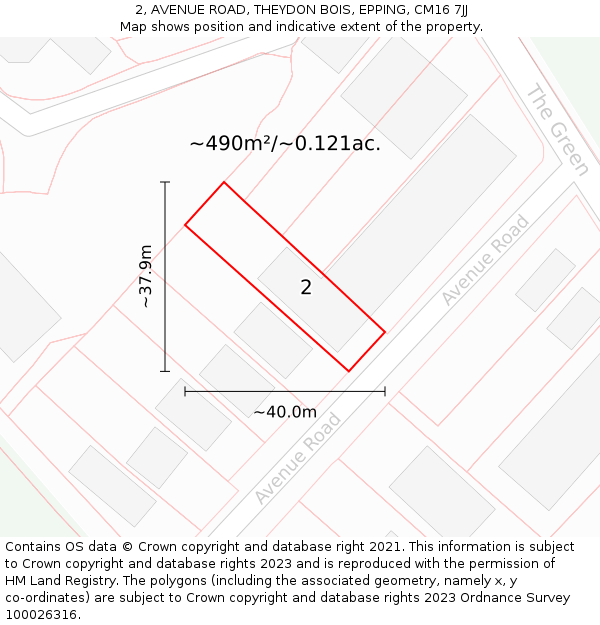 2, AVENUE ROAD, THEYDON BOIS, EPPING, CM16 7JJ: Plot and title map