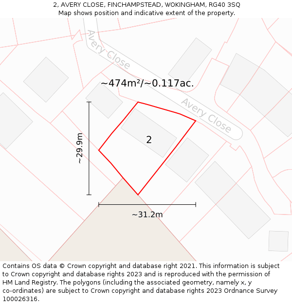 2, AVERY CLOSE, FINCHAMPSTEAD, WOKINGHAM, RG40 3SQ: Plot and title map