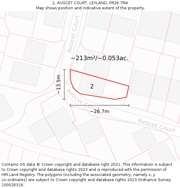 2, AVOCET COURT, LEYLAND, PR26 7RW: Plot and title map