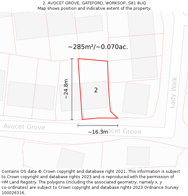 2, AVOCET GROVE, GATEFORD, WORKSOP, S81 8UQ: Plot and title map