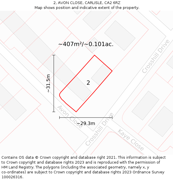 2, AVON CLOSE, CARLISLE, CA2 6RZ: Plot and title map