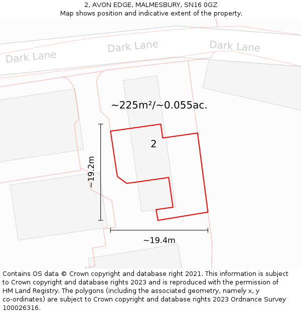 2, AVON EDGE, MALMESBURY, SN16 0GZ: Plot and title map