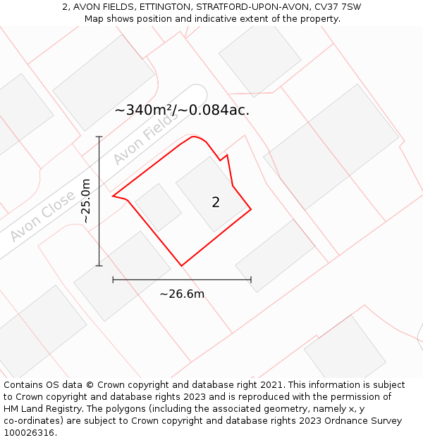 2, AVON FIELDS, ETTINGTON, STRATFORD-UPON-AVON, CV37 7SW: Plot and title map