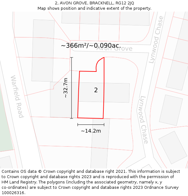 2, AVON GROVE, BRACKNELL, RG12 2JQ: Plot and title map